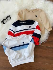SHEIN 3pcs/Set Baju Sweatshirt Lengan Panjang Kasual Bergaris Serbaguna untuk Bayi Laki-laki, Cocok untuk Semua Ukuran, Paket Multi - MultiWarna - View 8