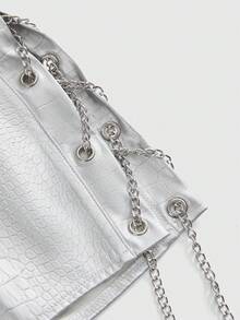 ROMWE Avant Women's Retro Gyaru Biker PU Decorated Low-Waist Mini Tight Shorts - Silver - View 4