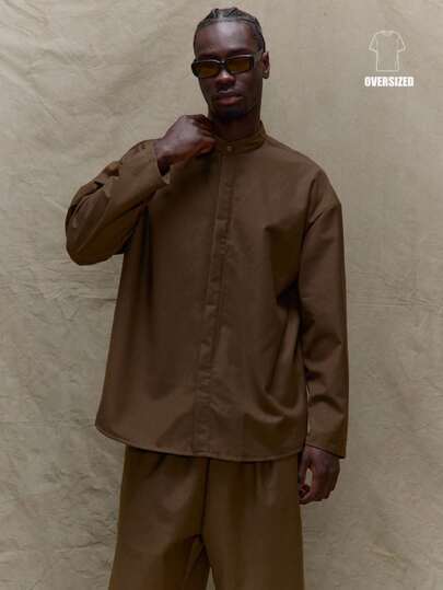 Musero 宽松长款基本款隐形门襟立领立领夹克，适合秋冬春夏穿着