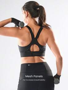 GLOWMODE Ziptight Bra Make An Impact Quick Dry Foam Cup Mesh Zipper Front Sports Bra High Impact Running Jogging Workout Gym Training Active - Black - View 6