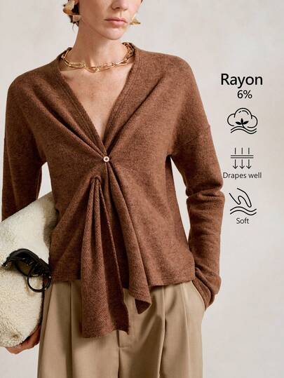 SHEIN Stylify Camisa de lana de ajuste holgado y longitud media con botones a presión para mujer, adecuada para reuniones de negocios, bodas, galas, viajes, graduaciones, vacaciones, citas y fiestas