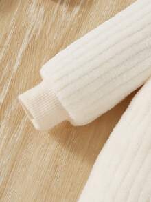 SHEIN Newborn Baby Girl 3D Ear Design Hooded Zipper Front Footed Jumpsuit - Beige - View 3