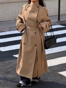 Muchica 棕色女式长袖梭织风衣 - 棕色 - 查看 5