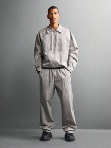 SUMWON 宽松版型衬衫套装，搭配直筒裤，轻盈尼龙材质，工装风休闲装，秋冬系列，纯色 - 灰色 - 查看 7