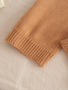 2 piezas Conjunto de suéter de punto de bloques de color y pantalones de punto de cintura elástica para niñas bebés, suéter casual de cuello redondo y cuadrados de colores, cárdigan de punto de moda para exteriores, adecuado para otoño/invierno - Caqui - Ver 7