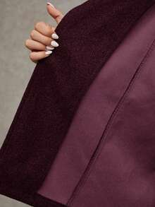 SHEIN BAE 优雅围巾、宽松腰带、束腰短款外套 - 酒紅色 - 查看 7