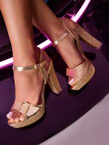 CUCCOO LuxiPop New European And American Hollow Thick Heel Fish Mouth Sexy Fashion Women's High Heel Sandals - Gold - View 8