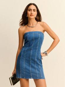 Daynim Women Denim Dresses - Màu xanh lam - Xem 5