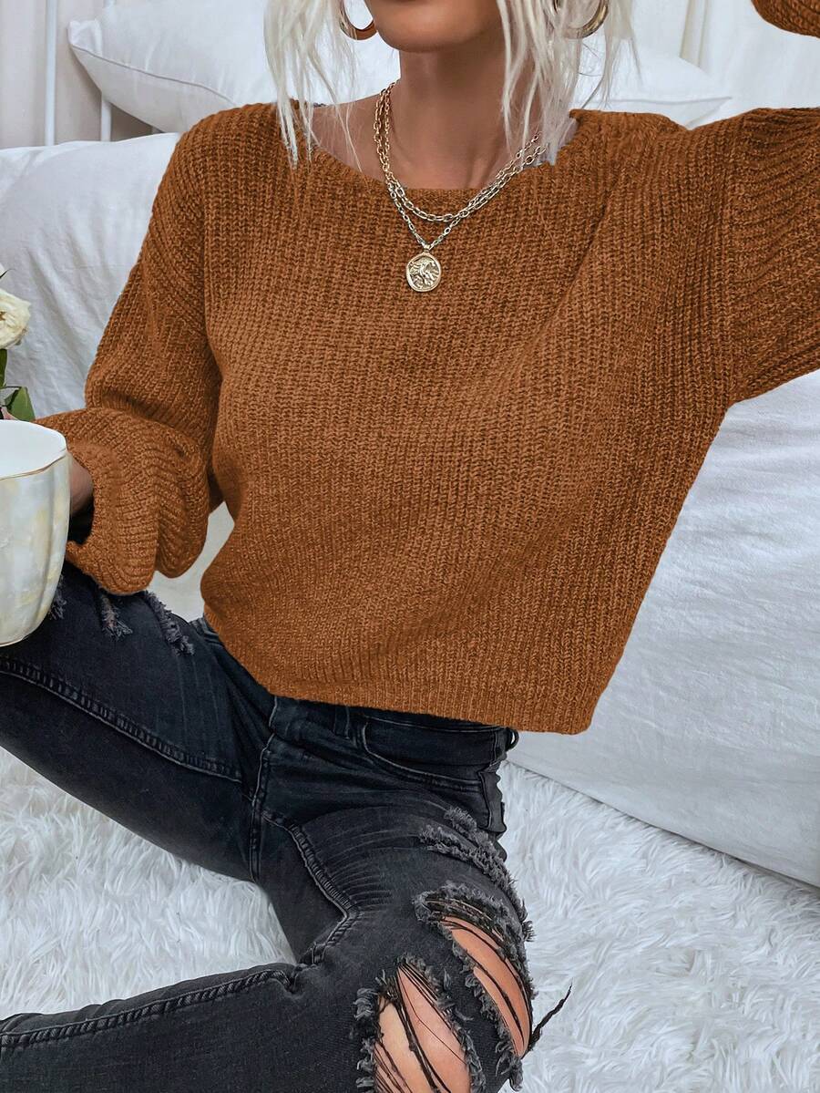 EMERY ROSE Women's Casual College Style Pullover Sweater - Brown - View 1