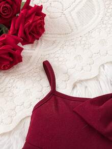 Cute & Elegant Burgundy Knit Camisole Dress For Baby Girl - Burgundy - View 4
