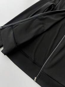 Elamini Women's Hooded Zip-Up Embroidered Fitted Long Sleeve Jacket - Black - View 7