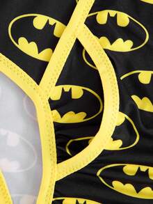 BATMAN X SHEIN 1pc Men's Black Comfortable Contrast Trim Bat Print Letter Tape Basic Casual Briefs