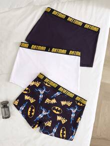 BATMAN X SHEIN 3pcs Men's Letter & Cartoon Figure Graphic Boxer Briefs Graphic Boxers Boys Underwear Boxer Briefs, Cartoon Superhero Print,Oft & Comfortable Custom Underwear Custom Boxers Men - Black and White - View 2
