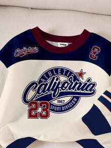SHEIN 小男孩休闲运动风格数字 23 和加州字母印花圆领运动衫，秋季服装，舒适易穿，秋冬 - 彩色 - 查看 5
