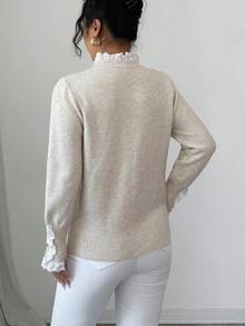 Selianne Elegant Solid Color Sweater, Fashionable Palace Style, Graceful Lace Collar, Metal Button Cuff Decoration, Suitable For Christmas Party, Outing, Dating, Commuting, And Home Wear - Apricot - View 2