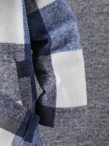 Genkimix Kids Young Boys' Fashionable Single Jacket, This Is A Woven Thick Plaid Patchwork Knit Fleece Hoodie Sweatshirt Jacket With Simple Elegant Button Design, Convenient To Wear, Suitable To Pair With Jeans Or Casual Pants, Suitable For Autumn/Winter, Daily Wear, School, Travel - Blue and White - View 3