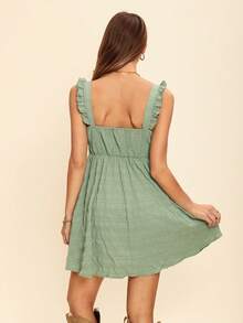 SHEIN LUNE Solid Color Casual Spaghetti Strap Dress - Mint Green - View 2