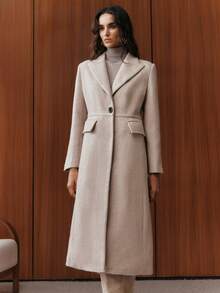 Anewsta Abrigo largo y elegante casual para mujer, adecuado para otoño, invierno y salidas - Beis - Ver 7