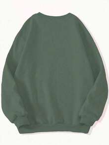 INAWLY Women's Christmas Slogan Print Crew Neck Long Sleeve Fleece Sweatshirt, Casual For Autumn/Winter - Mint Green - View 2