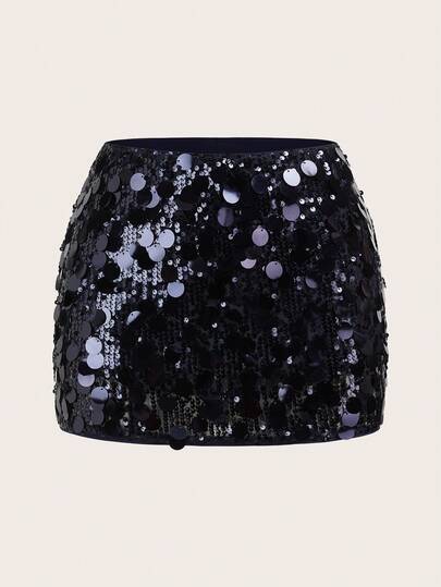 SHEIN ICON Minifalda negra de cintura alta y súper corta de mujer con silueta ajustada