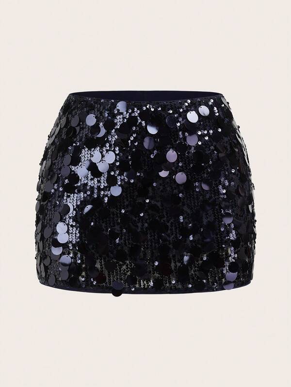 SHEIN ICON Minifalda negra de cintura alta y súper corta de mujer con silueta ajustada