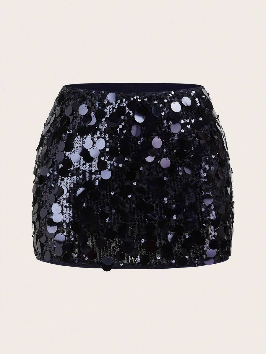 SHEIN ICON 黑色紧身高腰超短女式迷你裙 - 藏蓝色 - 查看 1