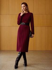 MOTF PREMIUM WOMEN'S WOOL ELEGANT COMMUTER DRESS, WINTER - Burgundy - View 1