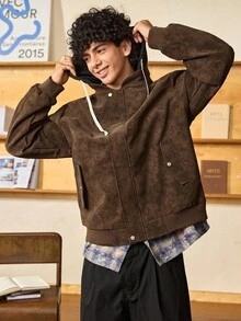 Open Phase STONE DISTRICT 男士宽松连帽摩托车皮夹克，全新秋冬春夏系列 - 咖啡棕 - 查看 6