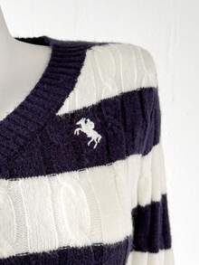 Striped V-Neck Cable Knit Long Sleeve Sweater Women, Ins Korean Style Fitted Pullover Top, Casual Slim Fit Long Pants Set For Autumn/Winter Flared Pants Clothes Two Piece Flared Leggings Preppy Two Piece Set Teen Women 2 Piece Pants Suits Teen Pants Suit 15 Years Old Girls Pants Suit Teen Women 2 Piece Pants Suits Girls Sweater Sets Teen 3 Piece Set Teen Girls Sets Girl Winter Clothes Girl Knit Set Blue And White Striped Sweater Pants And Top Set Wide Leg Pants Set Blue Pants Outfit For Girls Preppy Two Piece Set - Multicolor - View 7