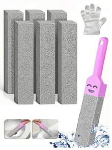 17-Piece Pumice Toilet Brush Set (With Handle) - Bathroom Cleaning Stone For Removing Limescale, Rust Stains, And Dirt From Toilets, Tiles, Sinks, And Bathtubs. Bathroom Cleaning Tool With Ergonomic Handle And Pumice Stone. Bathroom And Toilet Cleaning Brush.