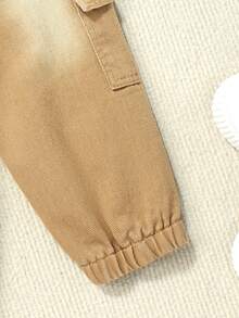 SHEIN Playful Pals Baby Boy Casual All-Match Versatile Comfortable Elastic Waist Washed Denim Jeans - Khaki - View 5
