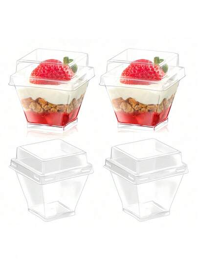 甜点杯，透明迷你碟，带盖和不带盖慕斯杯，适用于提拉米苏蛋糕，也适用于布丁、慕斯、小吃、派对用品、食品