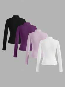 SHEIN Essnce 4 Stücke/Set lässiger einfarbiger vielseitiger Slim Fit Rollkragenpullover für Damen, Herbst/Winter