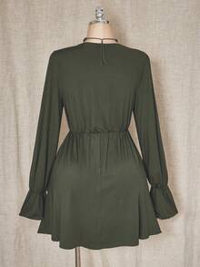 SHEIN ICON 女式大码休闲纯色蕾丝拼接迷你连衣裙秋季布料