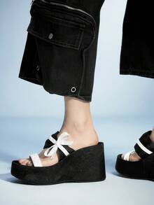 Sugerpunk Women's Fashion Black Platform Wedge Sandals - Black - View 5