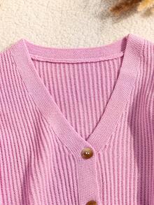SHEIN Tween Girl Solid Color Long Sleeve Casual Knit Cardigan, Autumn/Winter Kids Sweaters For Girls Button Pink Cardigan Kids Cardigan Sweater Pink Cardigan Pink Sweater Tween