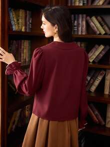 Vintamour Vintage Elegant Women's Floral Embroidery Contrast Trim Button Peter Pan Collar Casual Vacation Blouse Back To School Cute Tops Teacher Going Out Tops Women Fall School Babydoll Top Vacation Birthday Fall Winter Country Concert Western Wear Women Teacher Button Up Shirt Work Church,Red Tops For Women