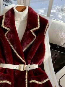 Franclia 新款秋冬时尚女士仿皮草背心 - 酒紅色 - 查看 3