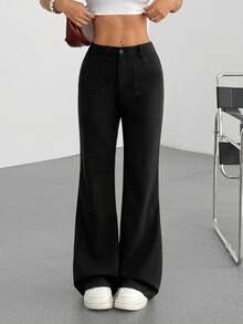 FavEase 2025年新款女士修身优雅休闲喇叭裤 - 黑色 - 查看 3