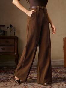 Anewsta Calça de veludo cotelê com detalhes de design, cinto retrô vintage, ideal para o trabalho, escritório e ocasiões casuais, outono/inverno.