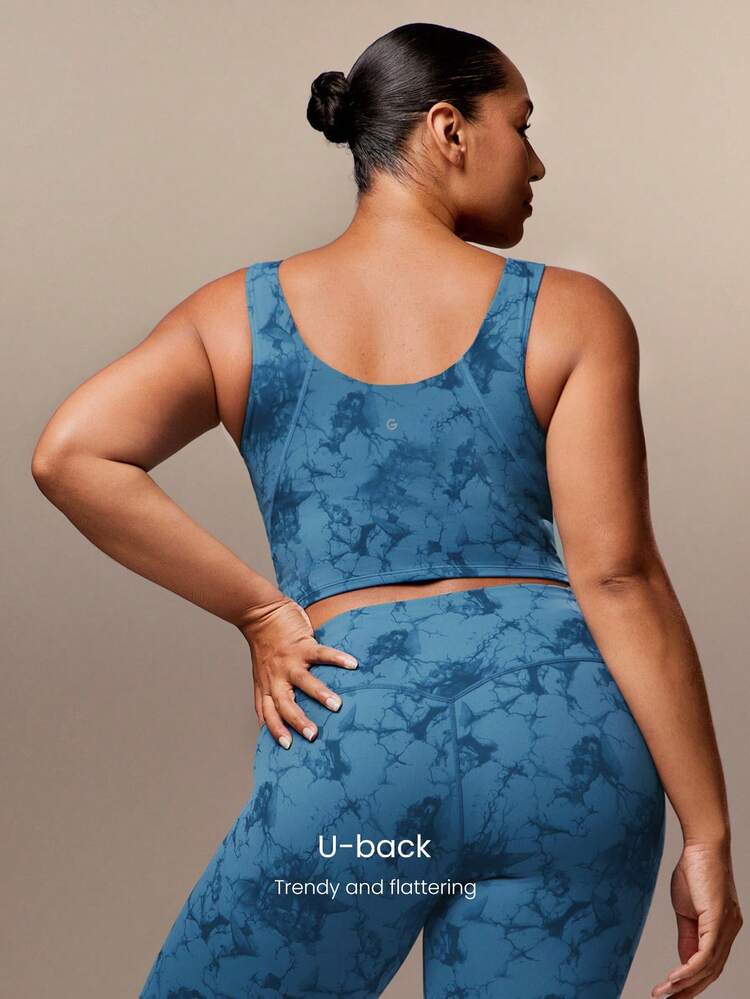 FeatherFit™ U Neck U Back Cropped Sports Bra Tank Top Low Impact Yoga Pilates Daily Removable Cups