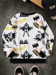 BATMAN X SHEIN Tween Boy & Cool Casual Cartoon All-Over Print Loose Fit Crew Neck Long Sleeve Knit Sweatshirt, White - White - View 2