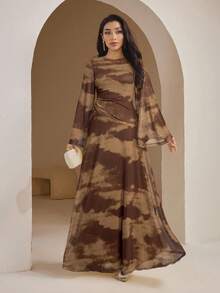 Veilorie Women's Fashion Casual Smudge Pattern Dress - Coffee Brown - View 4