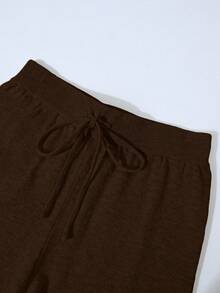 Franclia 2pcs/Set Women Casual Loose Knit Sweater & Pants Loungewear Set, Comfortable & Minimalist Design - Brown - View 5