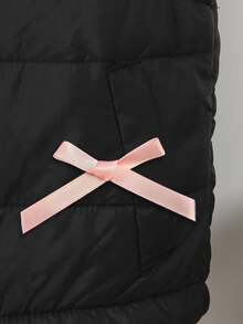 1 Stück Mädchen Schwarze klassische Kragen vielseitige Weste mit Schleifen Dekor, Fake Taschen, Frontverschluss mit Reißverschluss, minimalistisches elegantes Design, geeignet für Lässig Wear, Zuhause, Ausflüge, Schule, Familientreffen, warm und bequem, geeignet für den täglichen Gebrauch, Frühling/Herbst/Winter