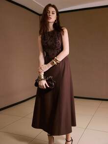 MOTF PREMIUM Váy thêu không tay thanh lịch - Cà phê - Xem 5