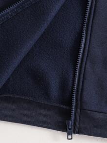 SHEIN Genkimix Kids 2 件套年轻女孩时尚修身夹克和高腰阔腿裤套装，春秋 - 藏蓝色 - 查看 8