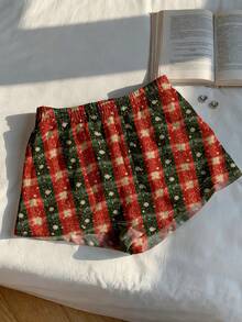SHEIN EZwear 女式休闲圣诞印花宽松腰短裤 - 彩色 - 查看 3