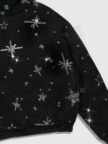 ROMWE MEN Street Life Men's Rhinestone Embellished Star Hoodie Sweatshirt, Autumn/Winter - Black - View 3