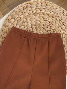 SHEIN 2 件女婴可爱灰色字母印花长袖卫衣和裤子套装，秋冬 - 彩色 - 查看 7